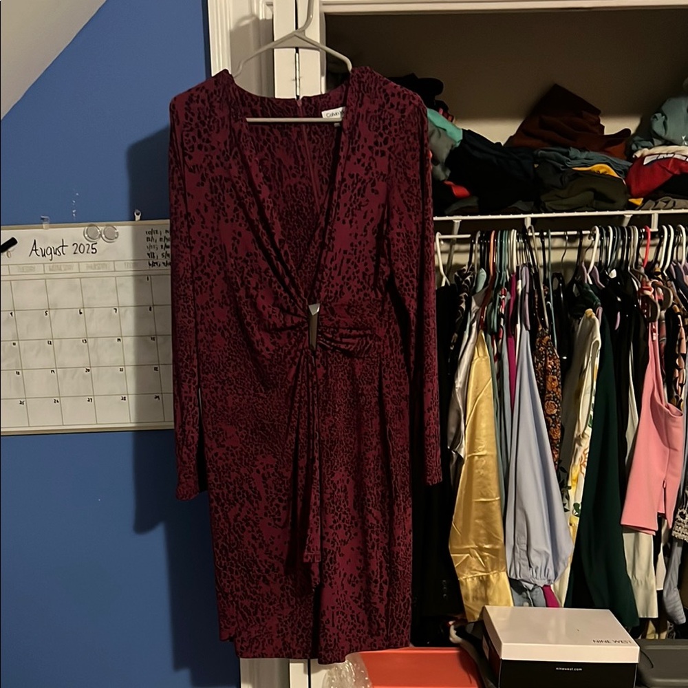 Calvin Klein Maroon Long Sleeve Dress